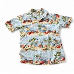 Men's Campia Light Blue Tropical Print Short-Sleeve Button-Down Shirt Med